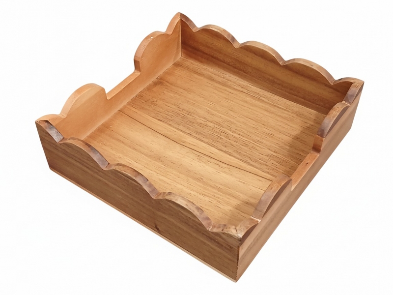 Top-tier acacia wood scallop napkin holder